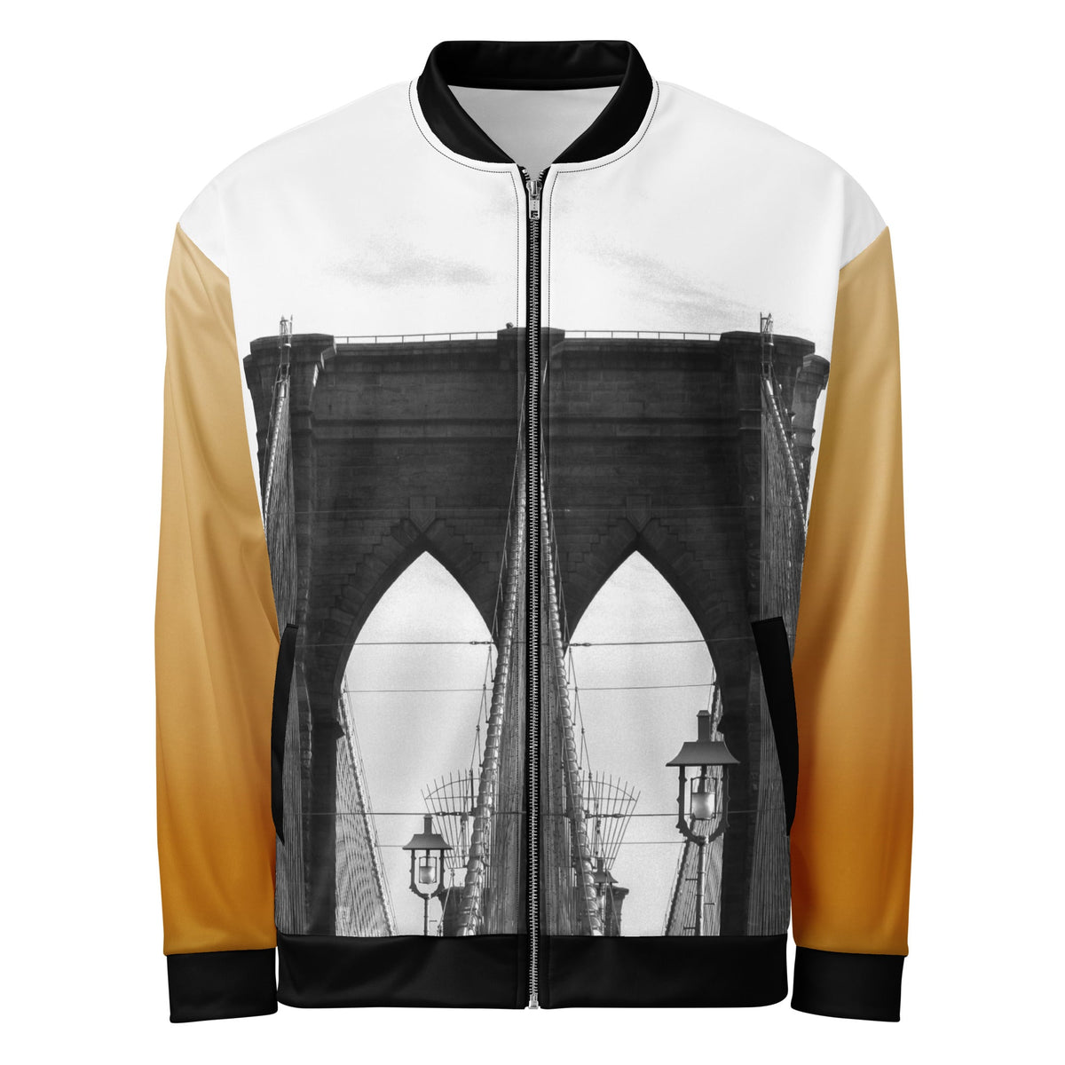 ZPGCAP-BK Brooklyn Golden Arms Bomber Jacket - White Front